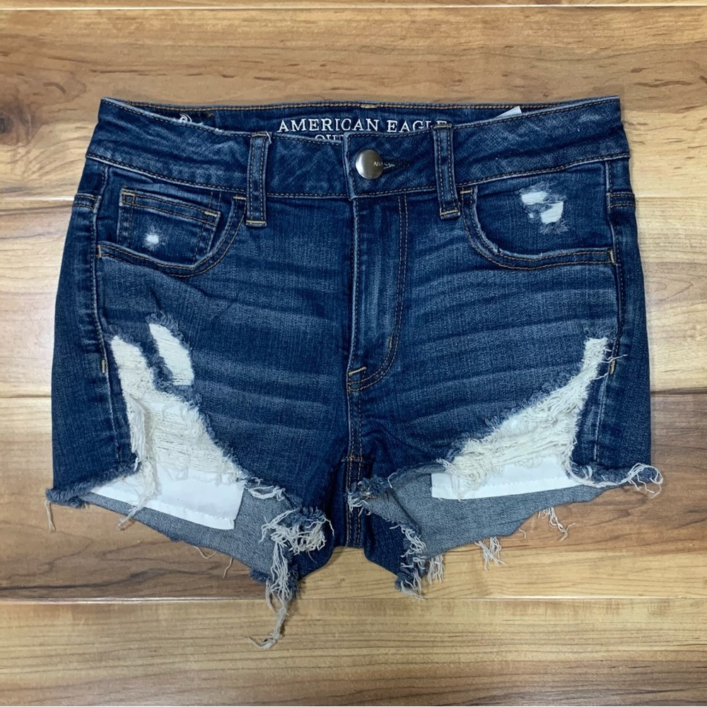 American Eagle Hi-Rise Shortie Super Stretch Womens 4 Distressed Frayed